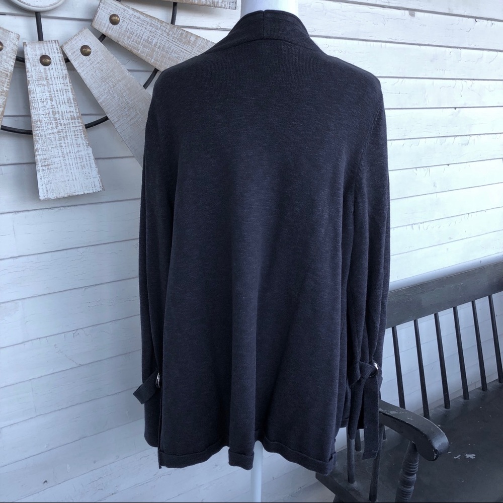 Navy Blue Cardigan Sweater with Buckle Detail - Picture 5 of 7